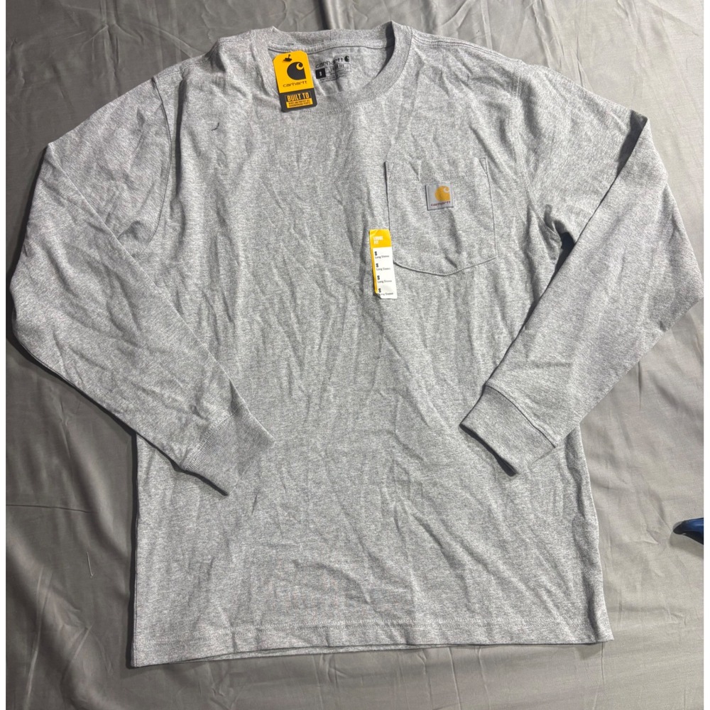 Carhartt Mens K126 Loose Fit Long Sleeve Pocket T-Shirt Heather Gray Small NWT
